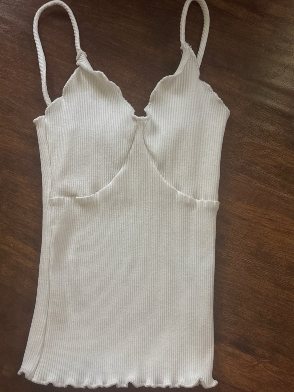 Scalloped Ribbed Cami Tank Top - White